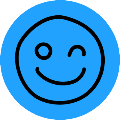 Zwinkender Smiley in schwarzer Farbe auf blauem Hintergrund